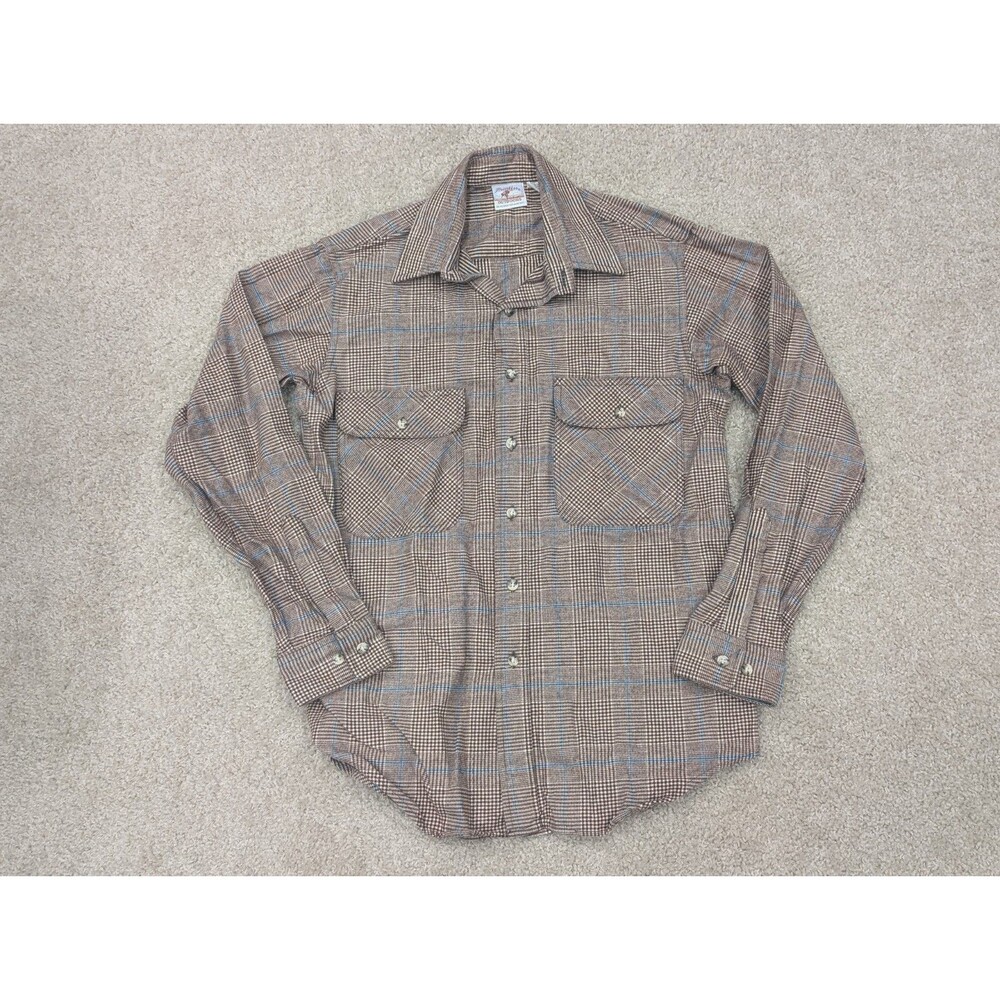 Vintage Prentiss Windowpane Plaid Long Sleeve Flannel Shirt Men's Medium USA